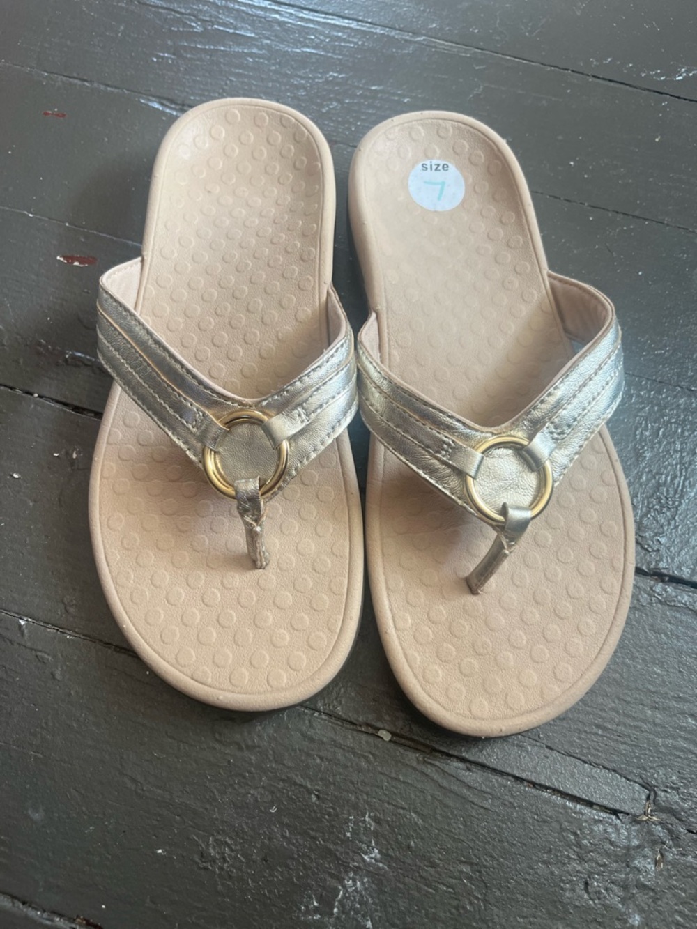 Vionic Metallic Gold Thong Sandals with Ring Accent - Picture 7 of 7